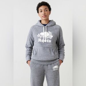 Classic Grey Roots Hoodie with Red Velvet Lettering